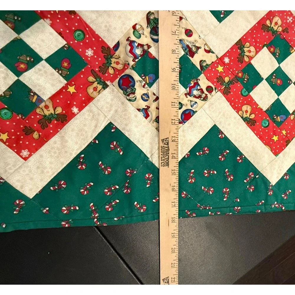 Handmade Christmas‎ Quilted Patchwork Holiday Red Green Table Runner 62 X 18